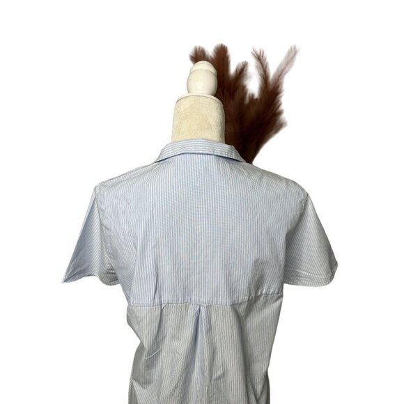 Zara Women's Light Blue & White Striped Button-Down Short Sleeve Shirt Tall M - Picture 8 of 9